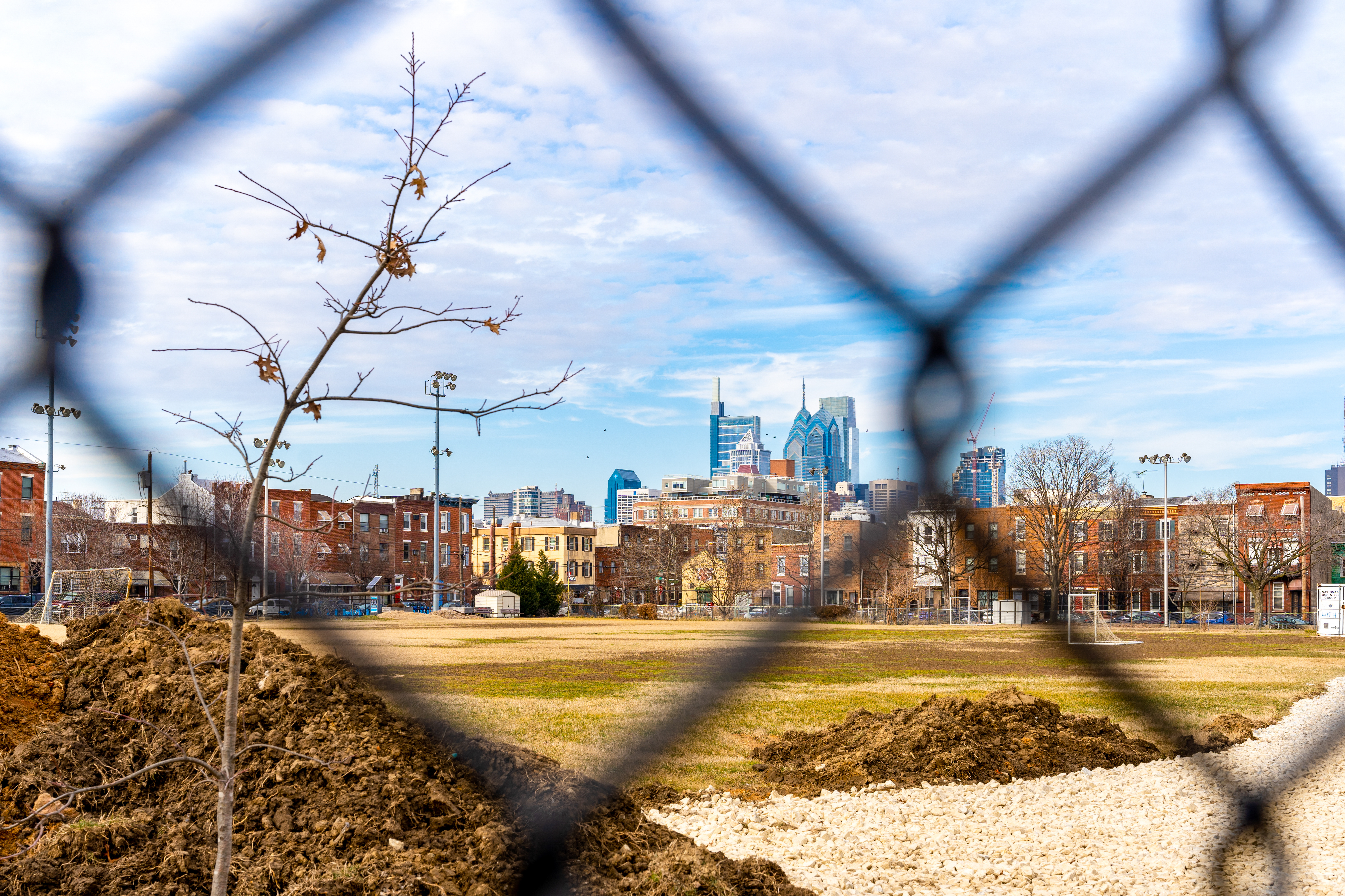 Baseball park with Philadelphia skyline in background