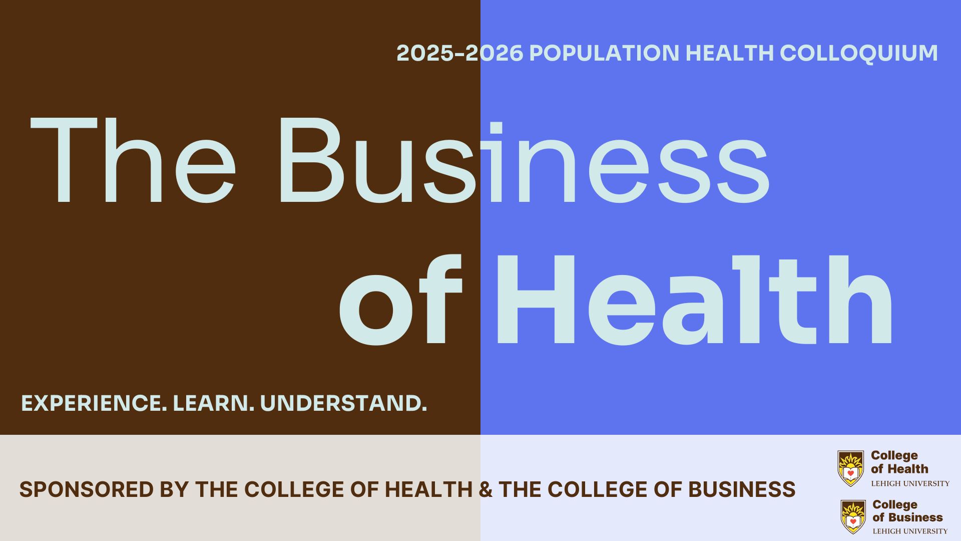 Welcome page - Lehigh brown & blue with COH and COB sponsors.