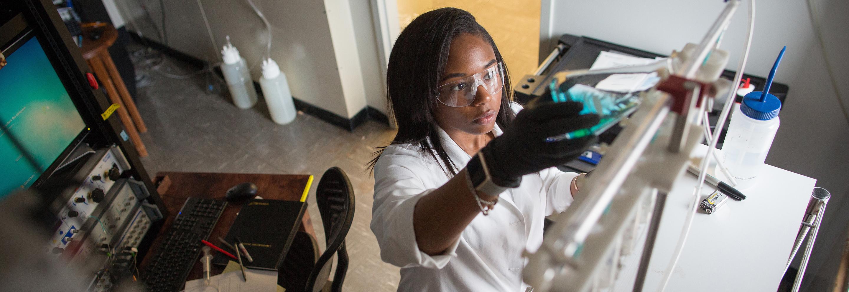 Student in test lab